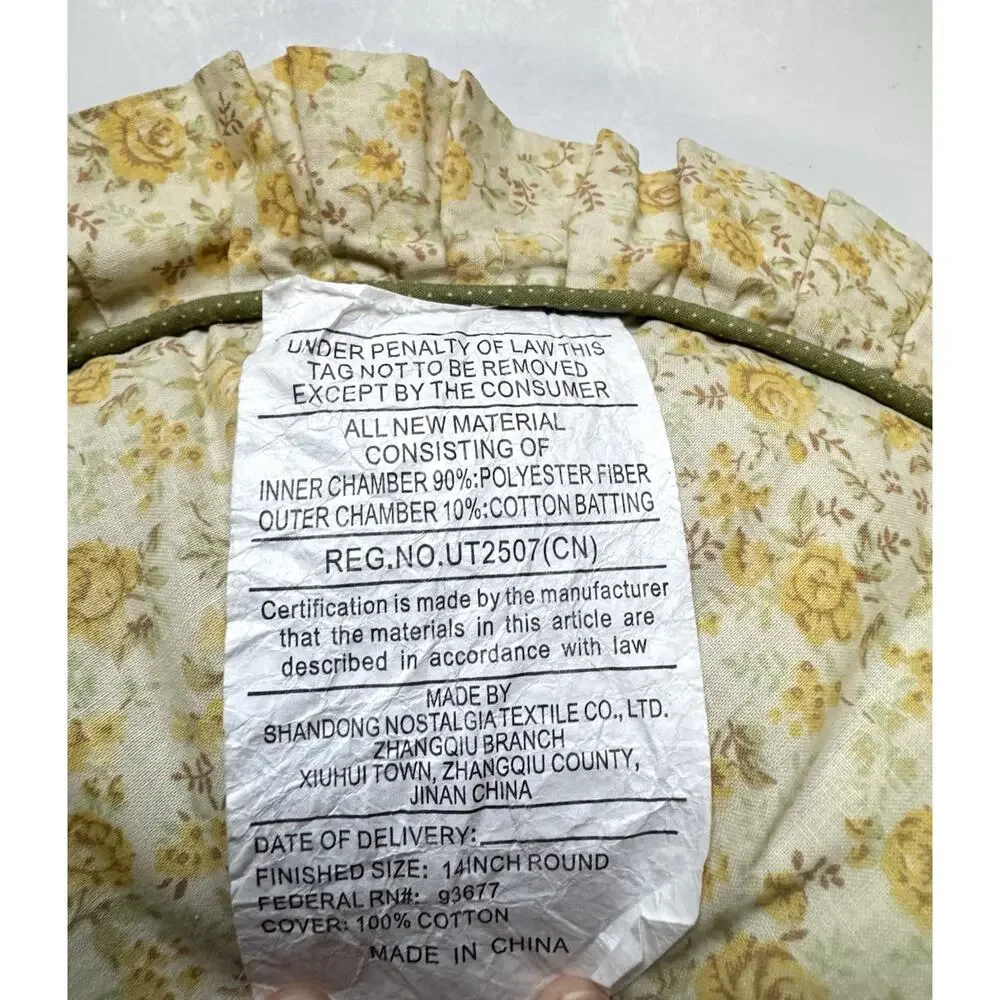 Grandma Core Yellow Sage Green Round Ruffled VTG. Cottage Core Pillow JCP Home